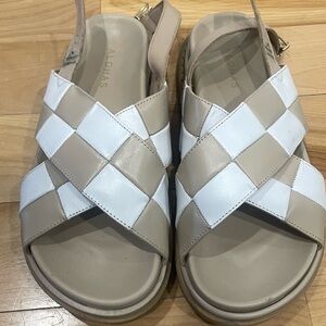 Alohas Beige and White Woven Slingback Sandals